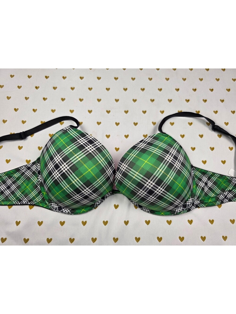 Victorias Secret Pink Plaid Green 34D SUPER PUSH UP Bra